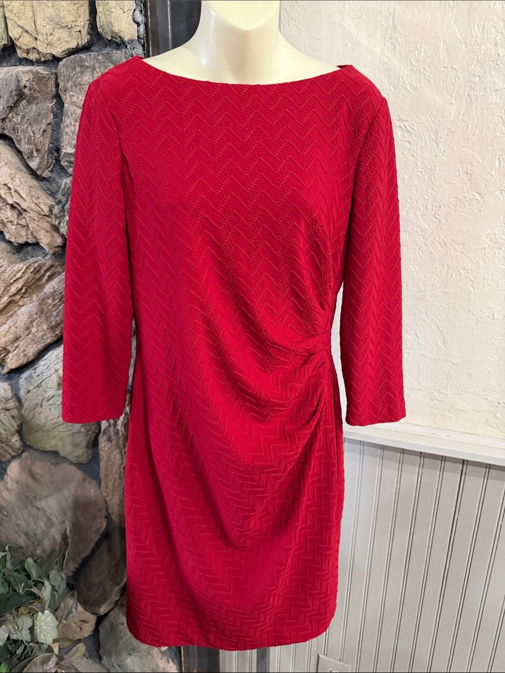 Chaps Red Long-Sleeve Boatneck Sheath Dress